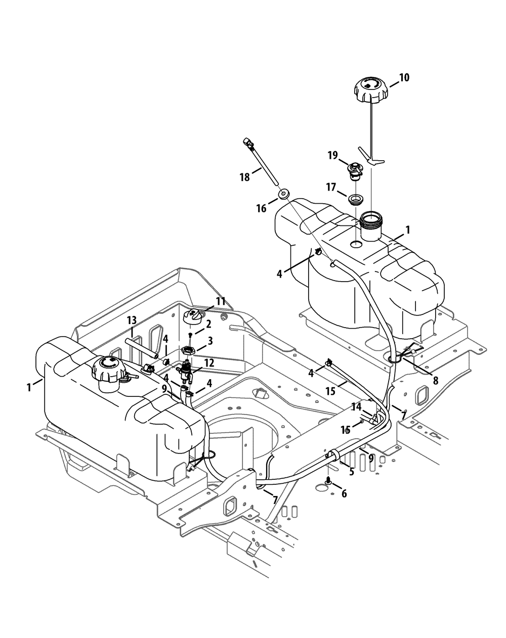 Fuel Tank Diagram and Parts List for Z-FORCELZ54 (17AIDAGC-17AIDAGC010)(2014) Cub Cadet Lawn Tractor